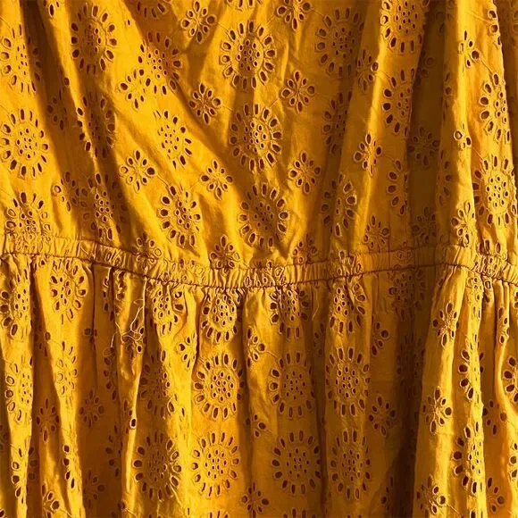 Lane Bryant Mustard Yellow Sleeveless Eyelet Smocked Midi Dress Size 28 NWT